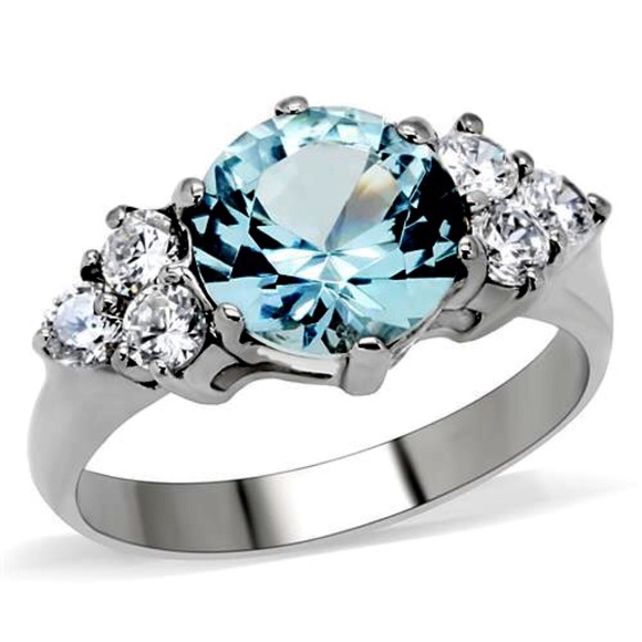 STAINLESS STEEL Simulated London Blue Topaz Ring - Picture 9 of 12